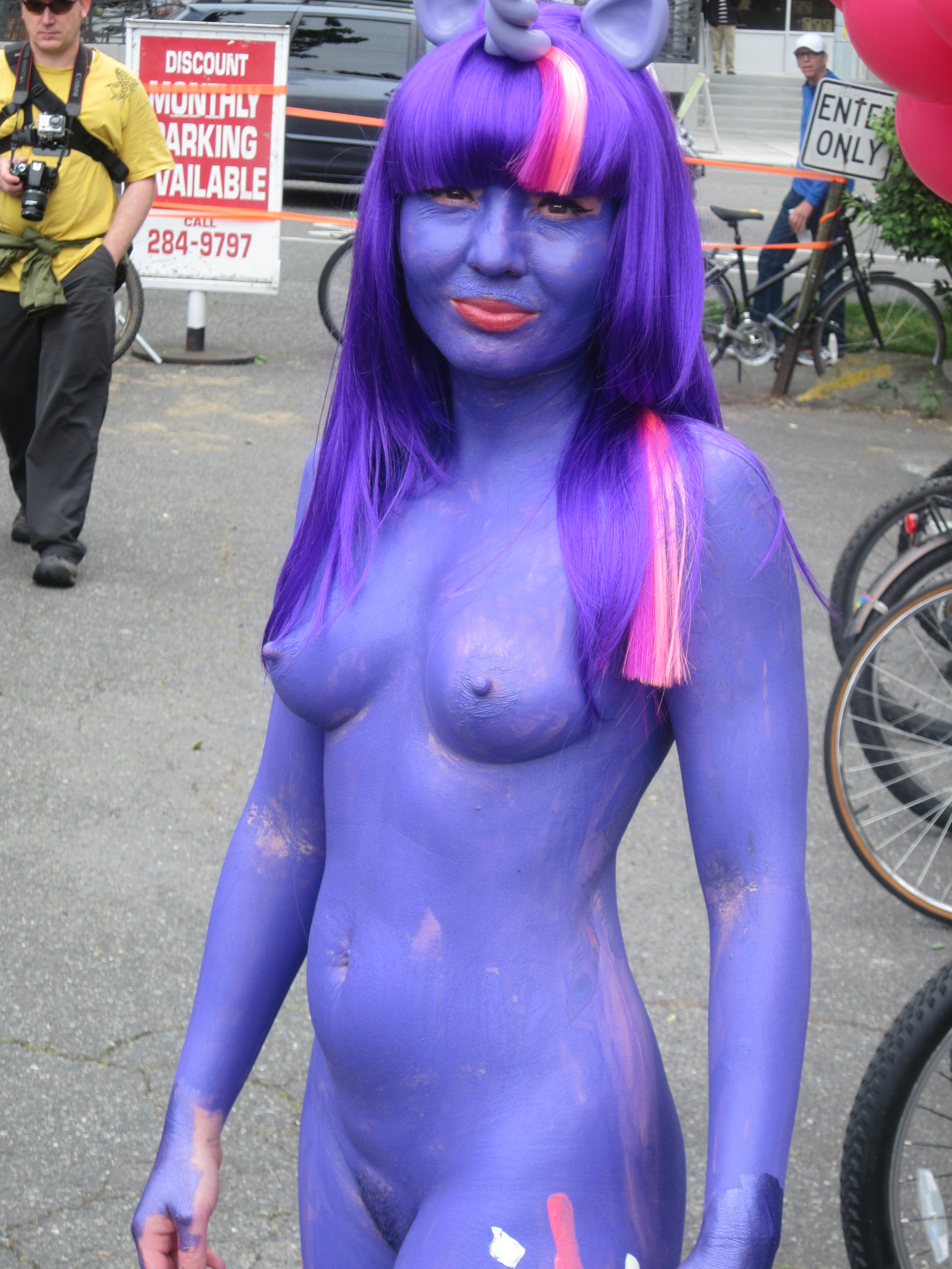 bodypaint breasts cosplay erect_nipples exhibitionism friendship_is_magic looking_at_the_viewer my_little_pony nipples nude public_nudity pussy twilight_sparkle_(mlp) wig