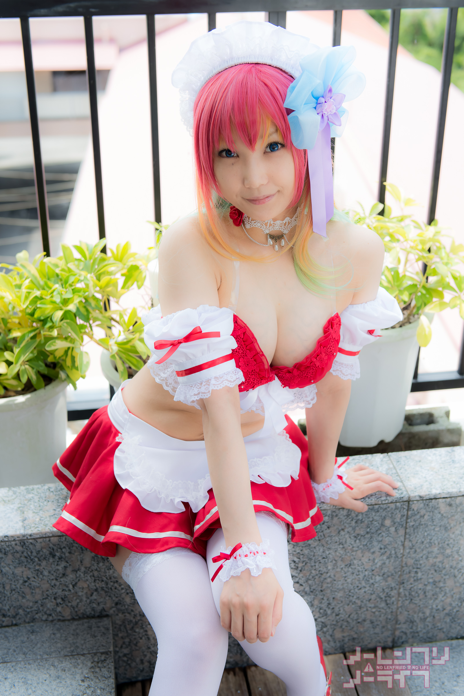 asian breasts cosplay female lenfried long_hair pink_hair solo