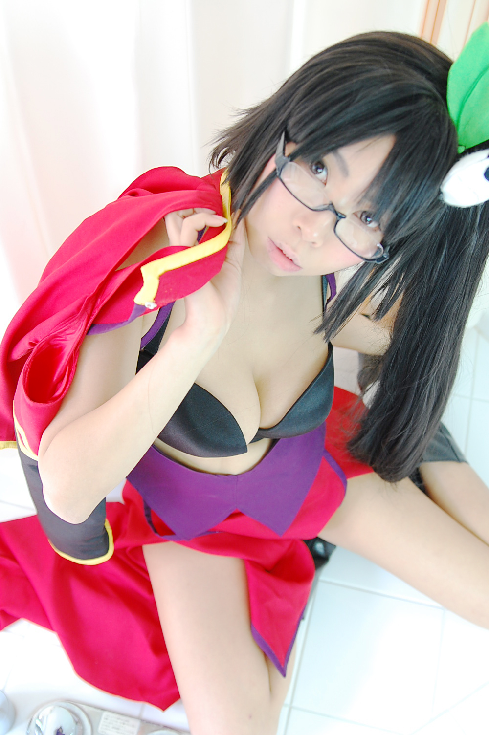 ashiya_noriko asian black_hair breasts cleavage female glasses high_heels large_breasts long_hair shoes solo