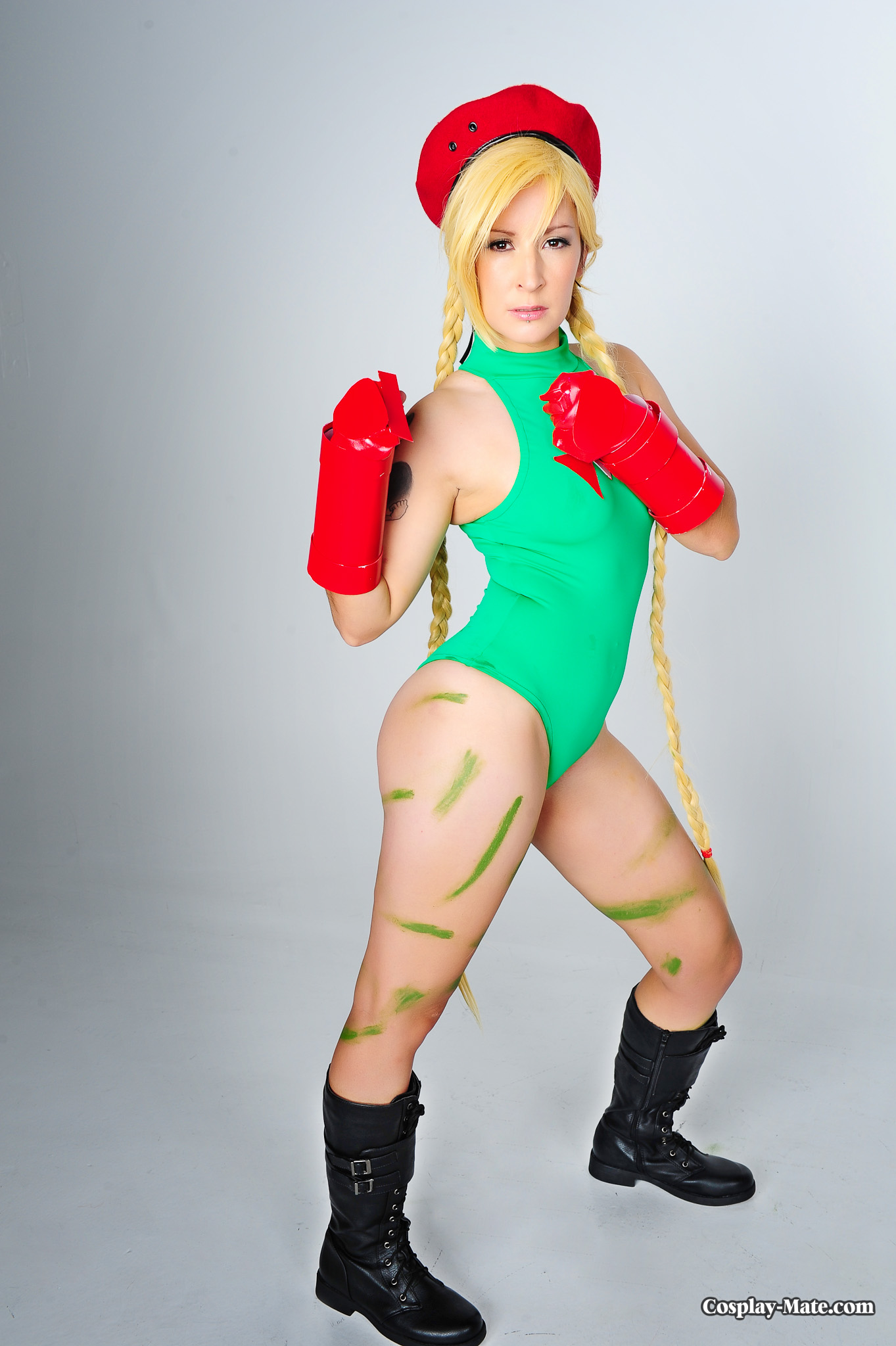 blonde_hair cammy_white cosplay female female_only hair leotard solo street_fighter
