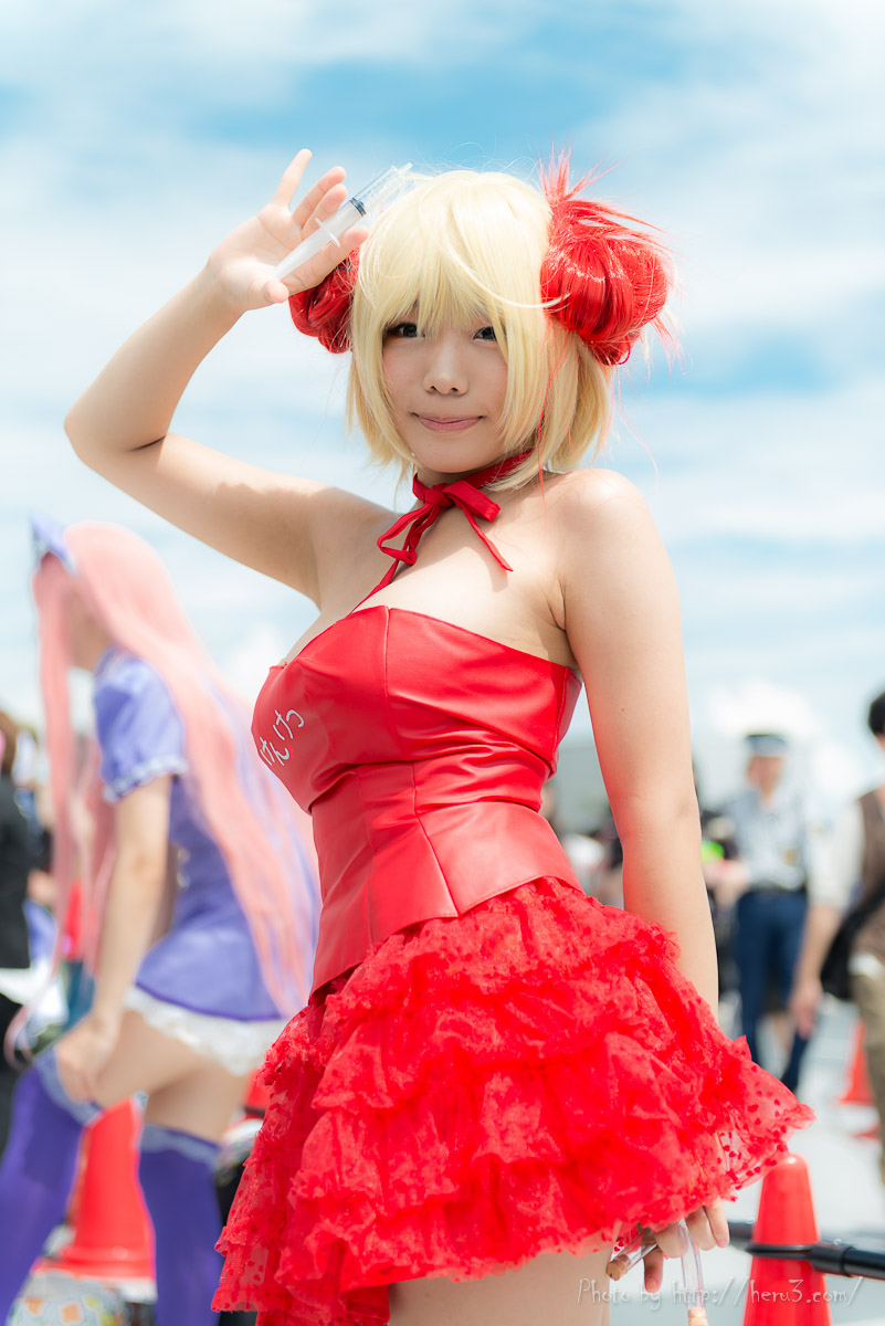 asian blonde_hair breasts cosplay long_hair outside