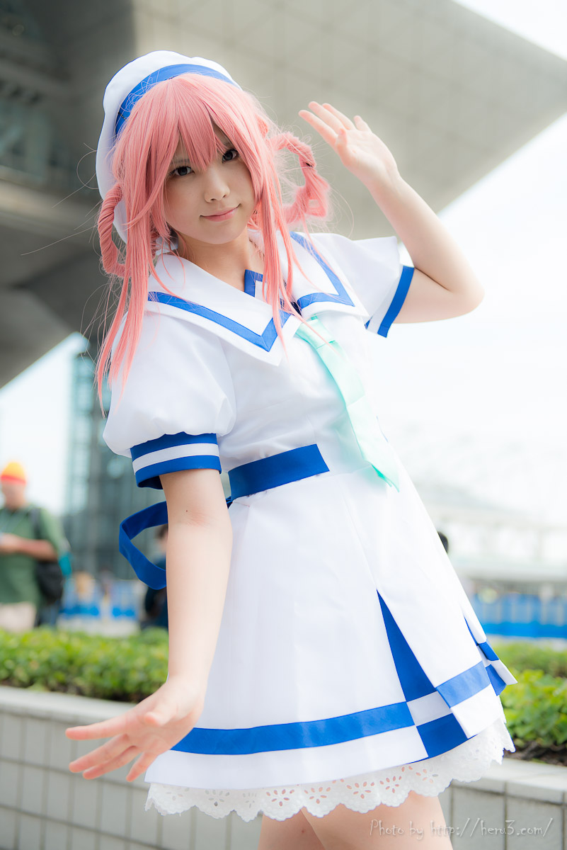 asian breasts cosplay long_hair outside pink_hair