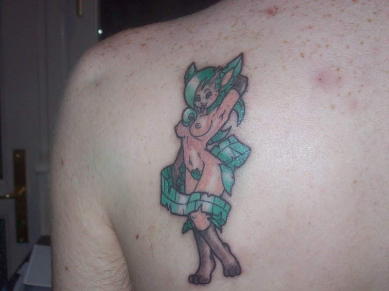female leafeon nintendo pokemon tattoo