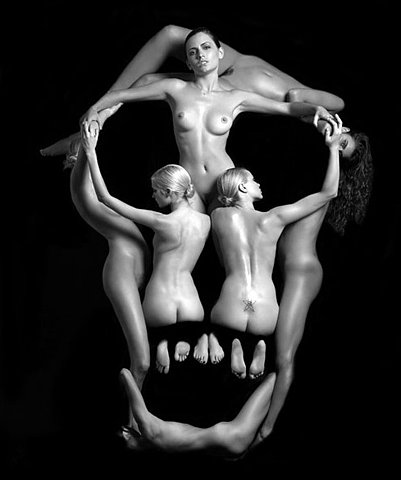 ass breasts female group nude photo skull