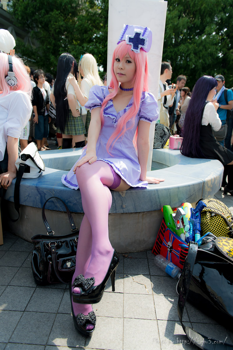 asian breasts cosplay long_hair outside pink_hair