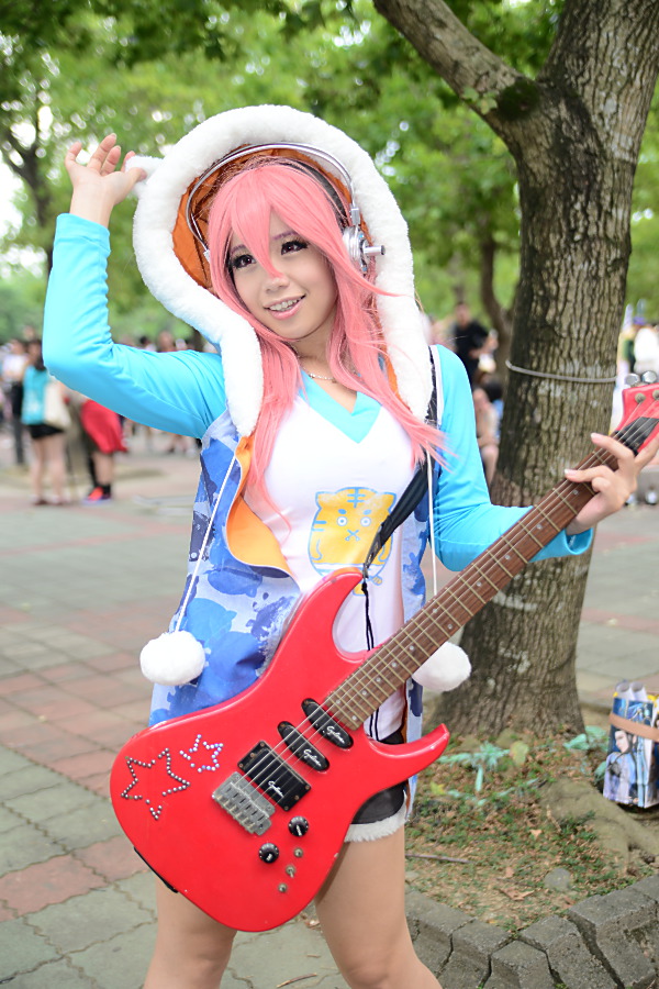 asian breasts cosplay female long_hair pink_hair solo solo_female
