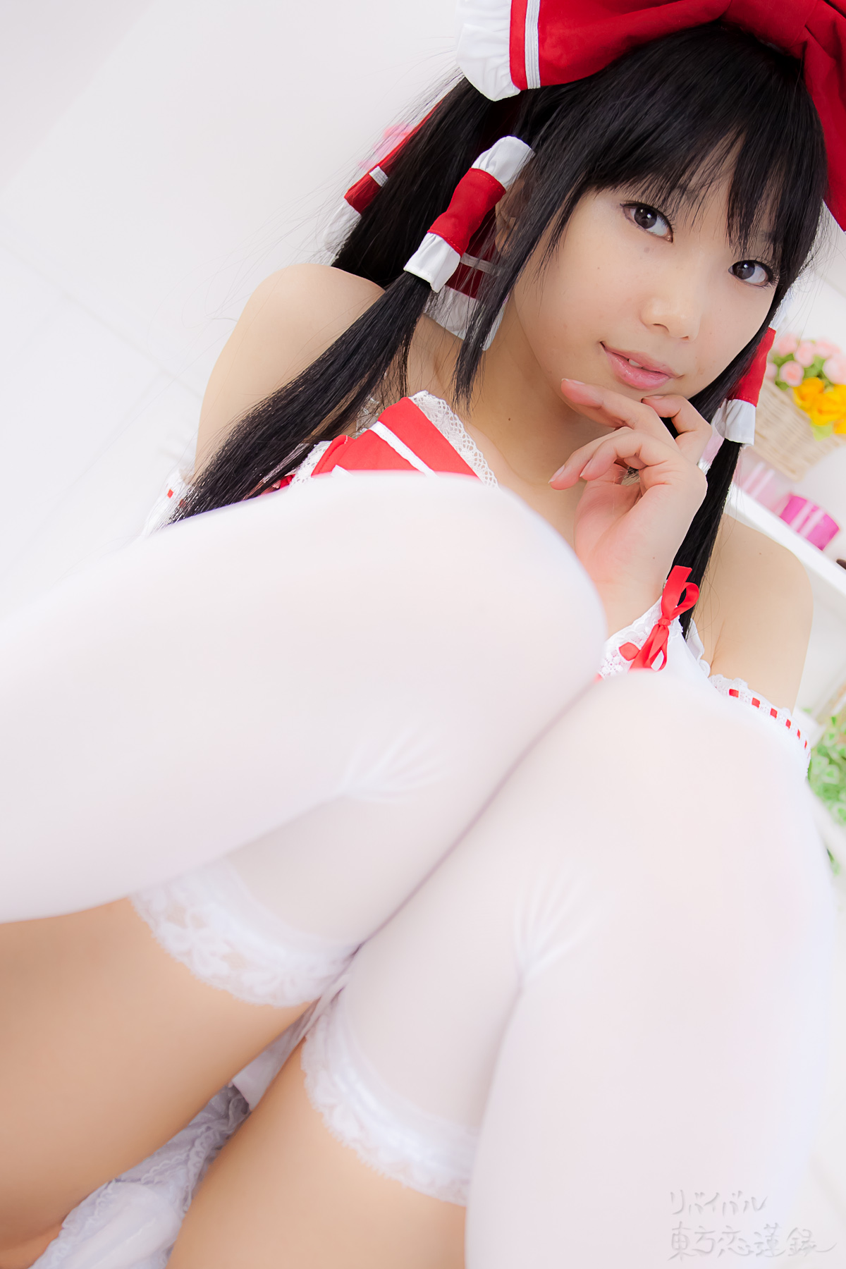 asian black_hair breasts cosplay dress female long_hair panties shoes solo thighhighs