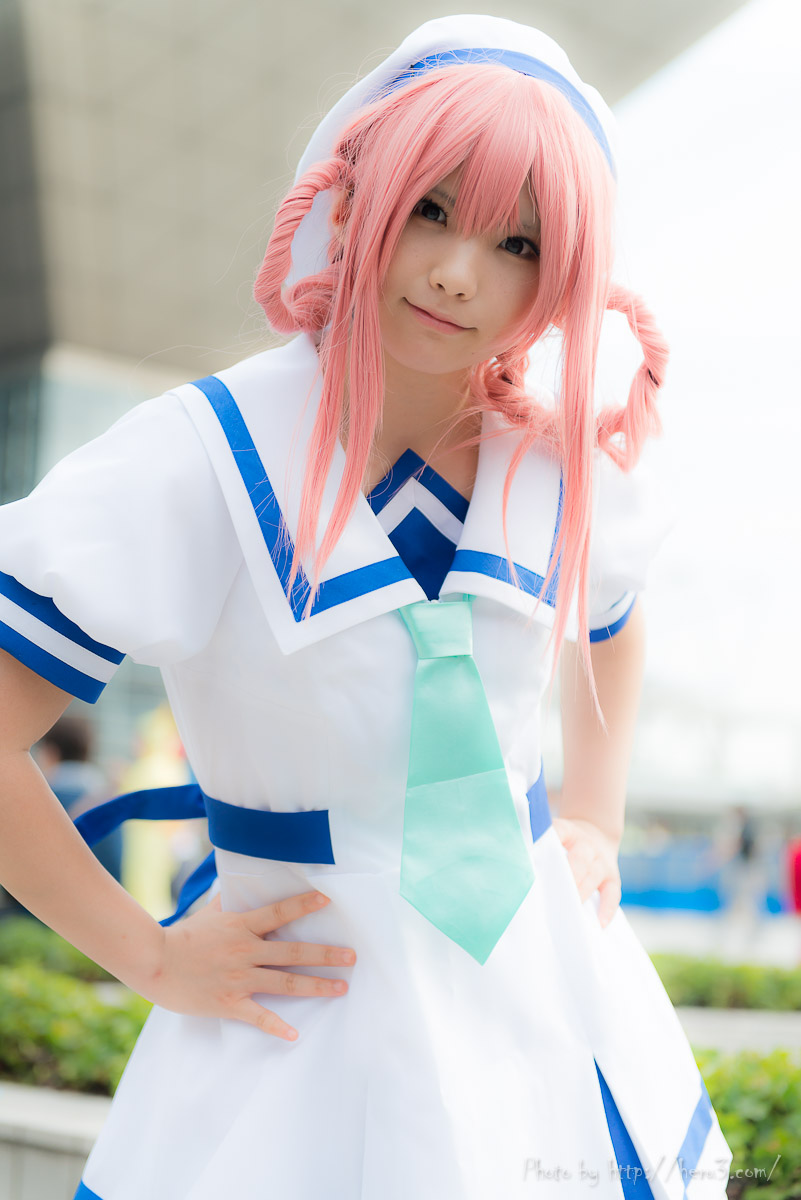 asian breasts cosplay long_hair outside pink_hair