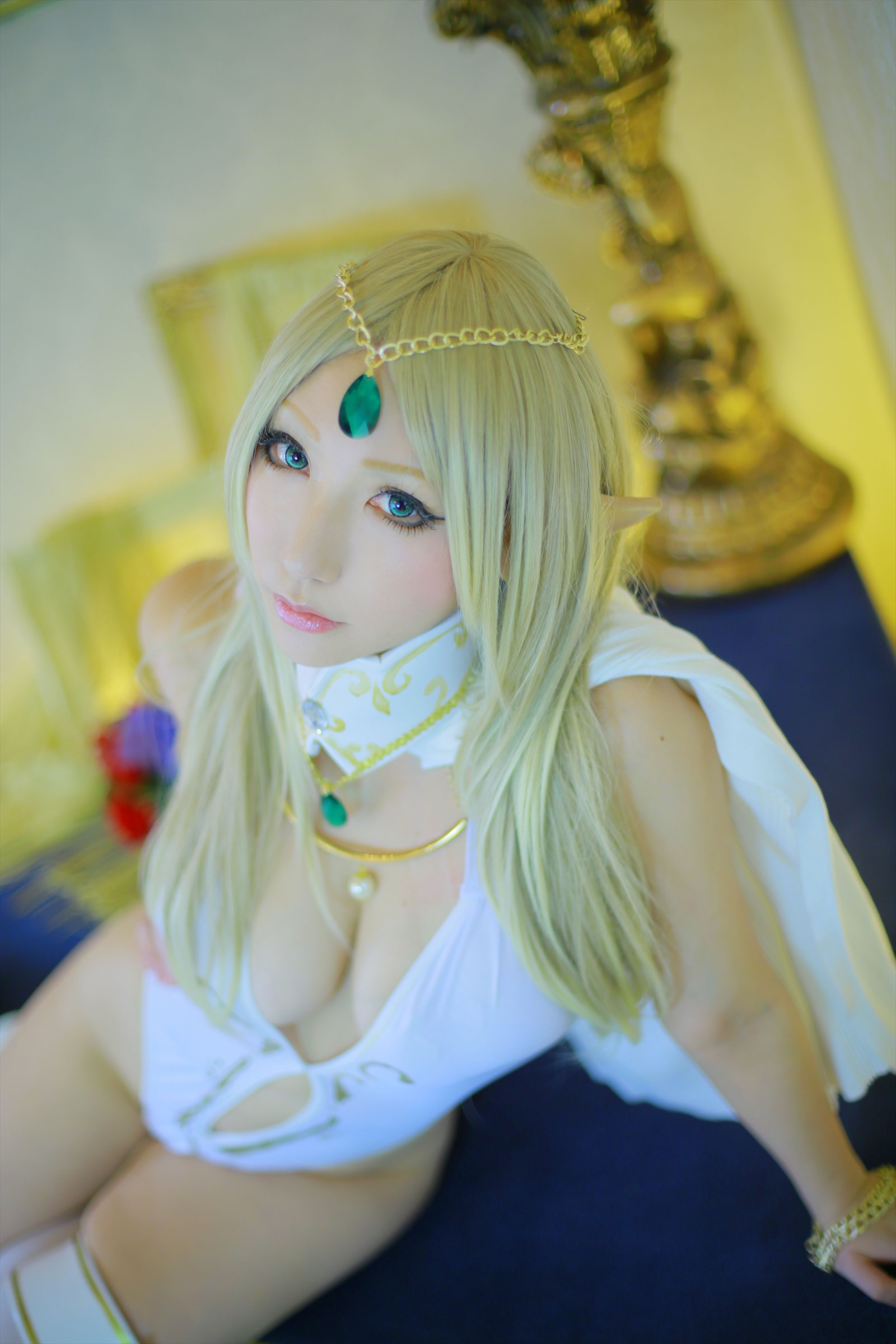 asian blonde_hair breasts cosplay female long_hair shooting_star solo