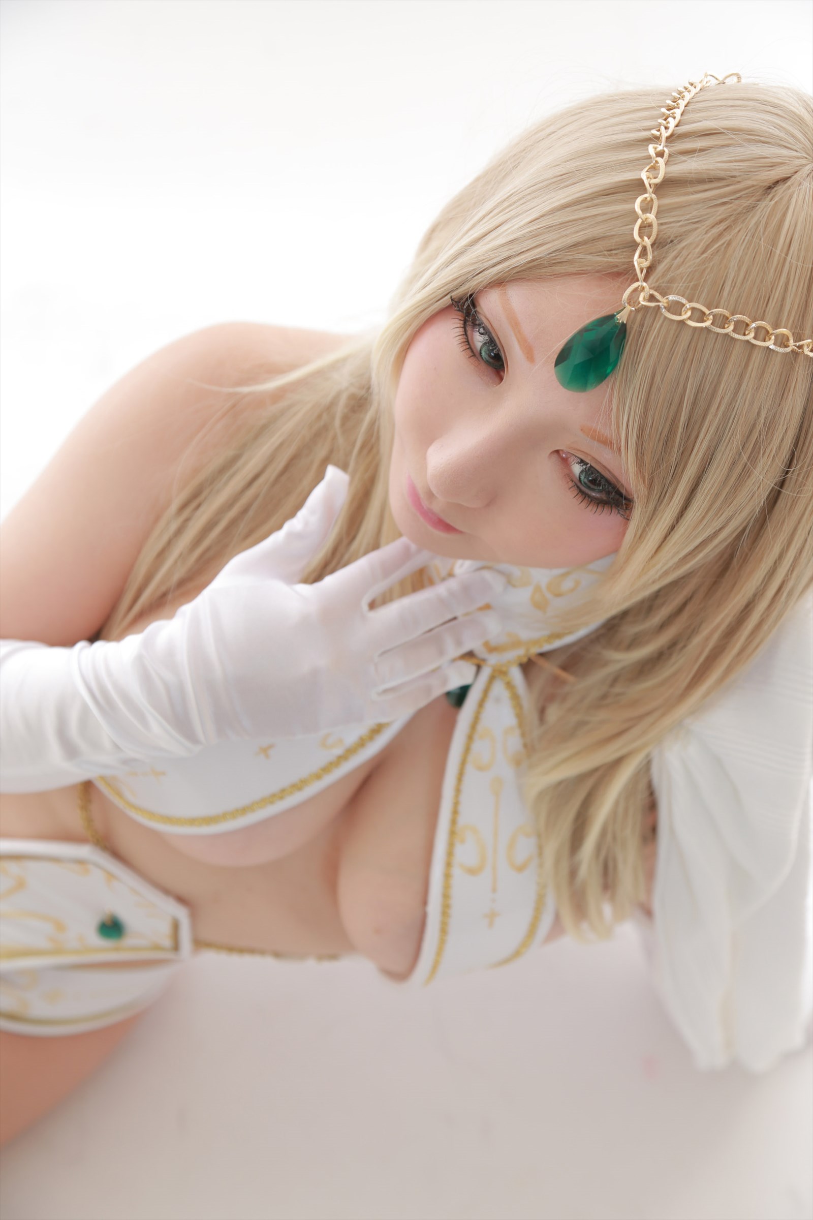 asian blonde_hair breasts cosplay female long_hair shooting_star solo