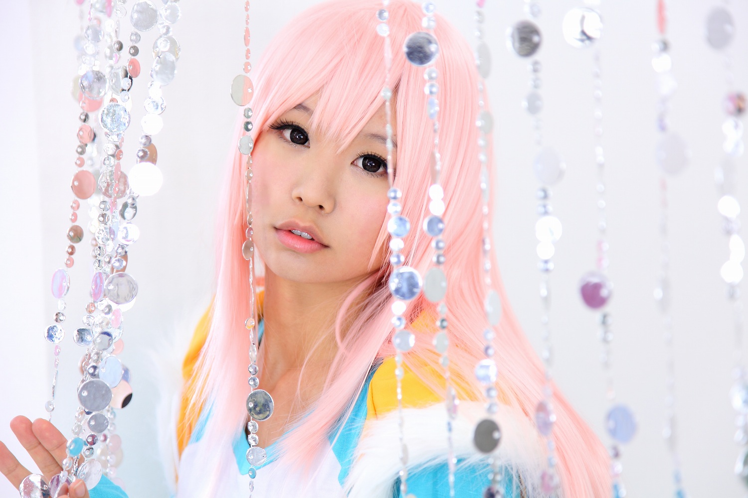 asian breasts cosplay female itsuki_akira long_hair pink_hair solo