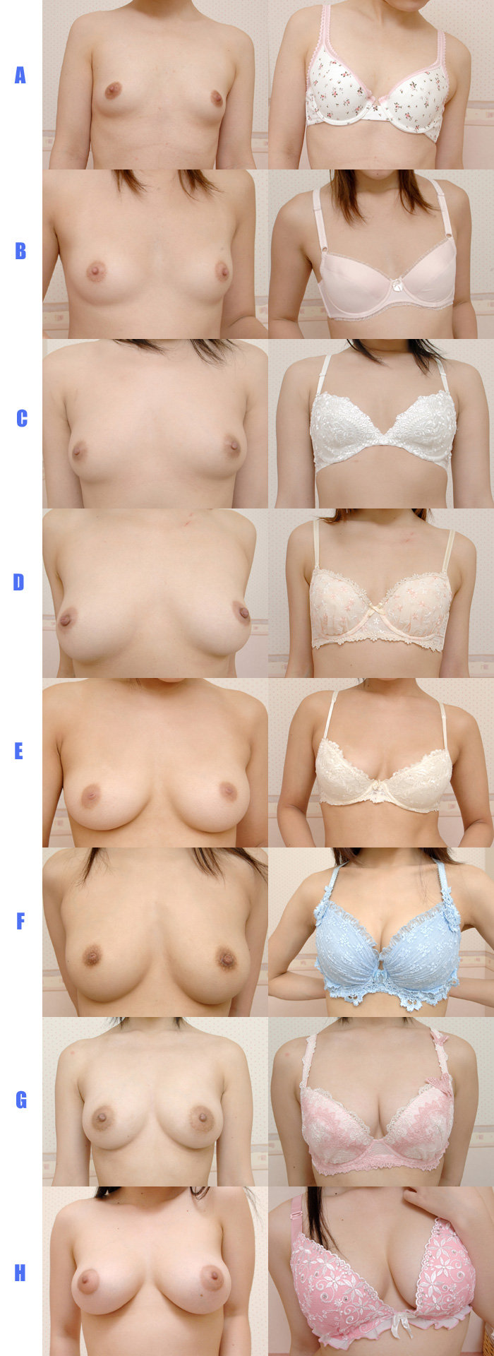 asian big_breasts bra breasts bust_chart chart comparison flat_chest highres large_breasts lingerie no_bra rl topless underwear