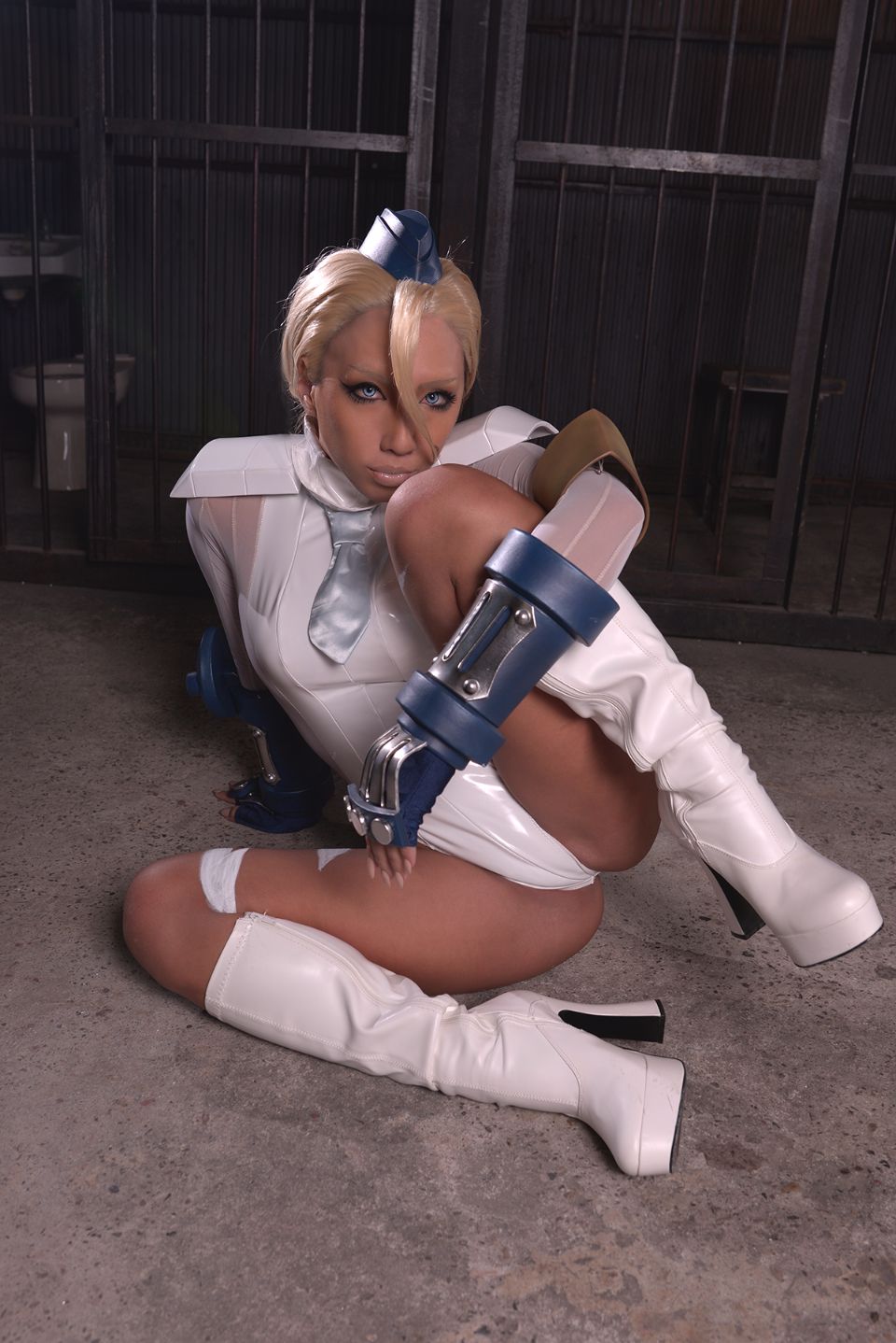 asian blonde_hair boots breasts cosplay female high_heels long_hair nonsummerjack solo