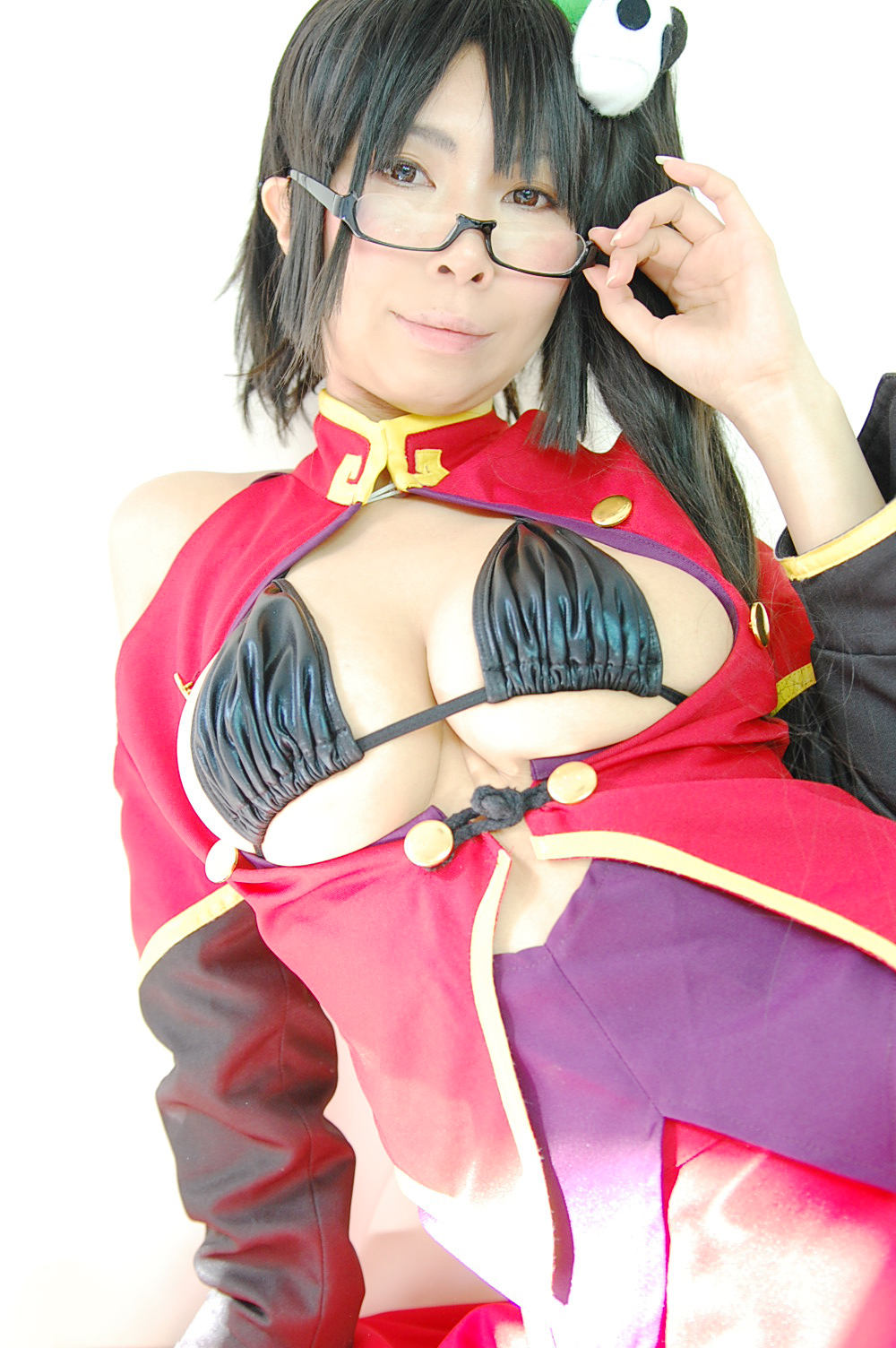 ashiya_noriko asian black_hair breasts cleavage female glasses high_heels large_breasts long_hair shoes solo