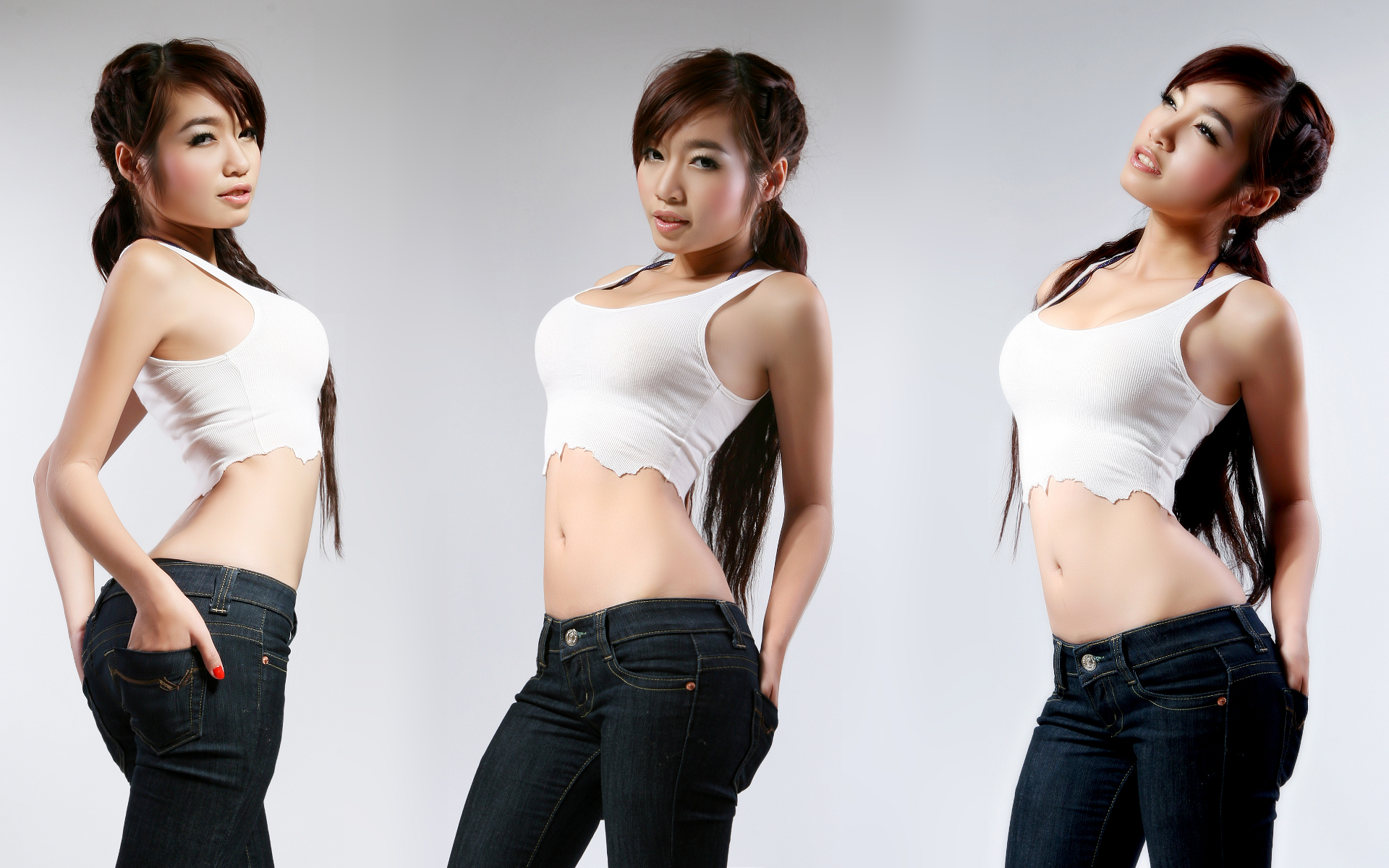 elly_tran_ha grey_background looking_at_viewer photo simple_background torn_clothes vietnamese