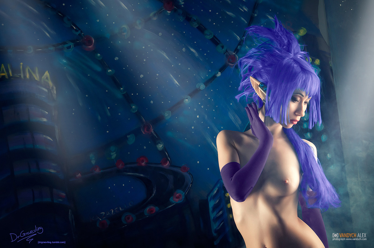 blue_hair breasts erect_nipples female gloves long_hair nipples nude smile solo vandych_alex