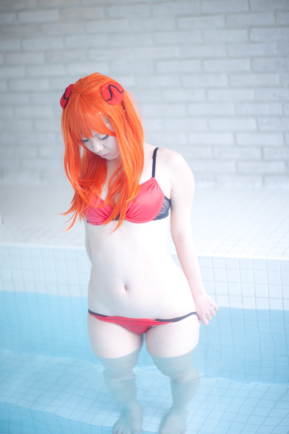 asian asuka_langley_sohryu breasts cosplay female long_hair neon_genesis_evangelion orange_hair solo