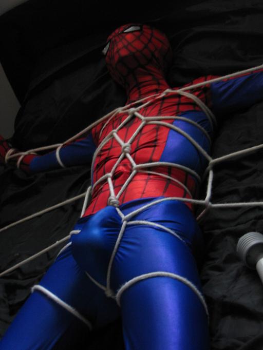 bondage bulge cosplay male male_only marvel shibari spider-man spider-man_(series)