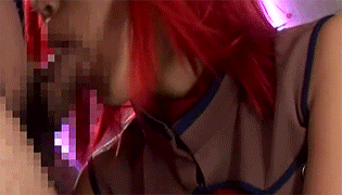 1girl animated asian breasts censored code_geass cosplay fellatio gif japanese kallen_stadtfeld long_hair male mosaic_censoring penis red_hair text watermark