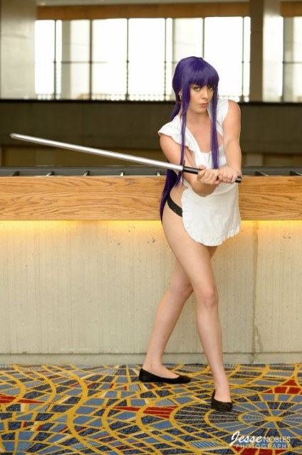 1girl apron busujima_saeko cosplay highschool_of_the_dead naked_apron panties photo real real_person sword