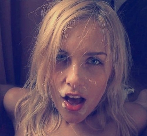 after_sex blonde_hair cum cum_on_face female looking_at_viewer messy open_mouth sasha_blonde solo