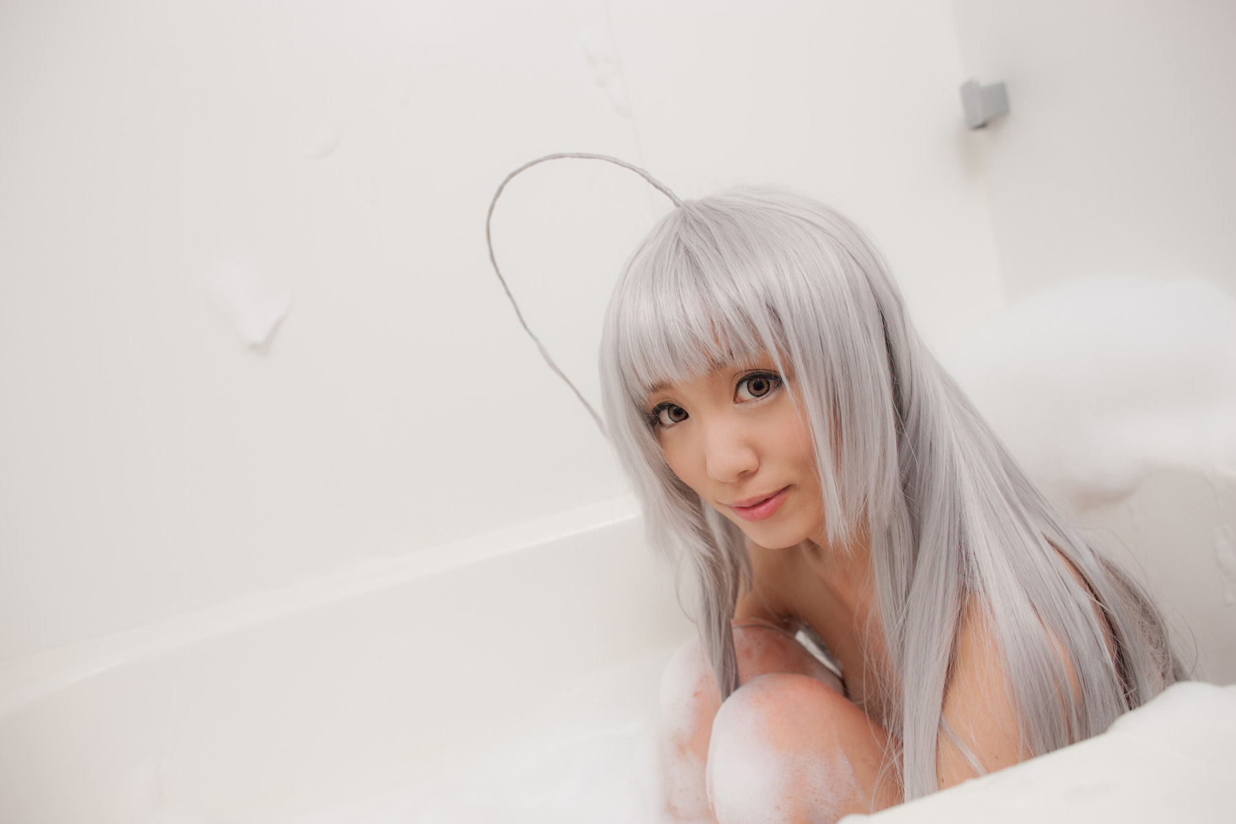 asian bathtub breasts cosplay erect_nipples female grey_hair long_hair nipples nude solo wet