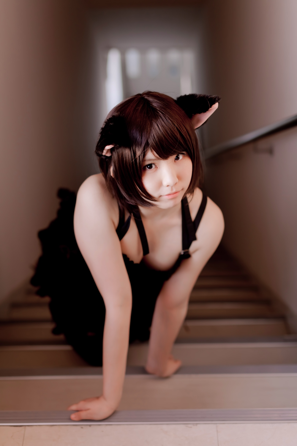 animal_ears asian black_hair breasts cosplay enako female long_hair solo