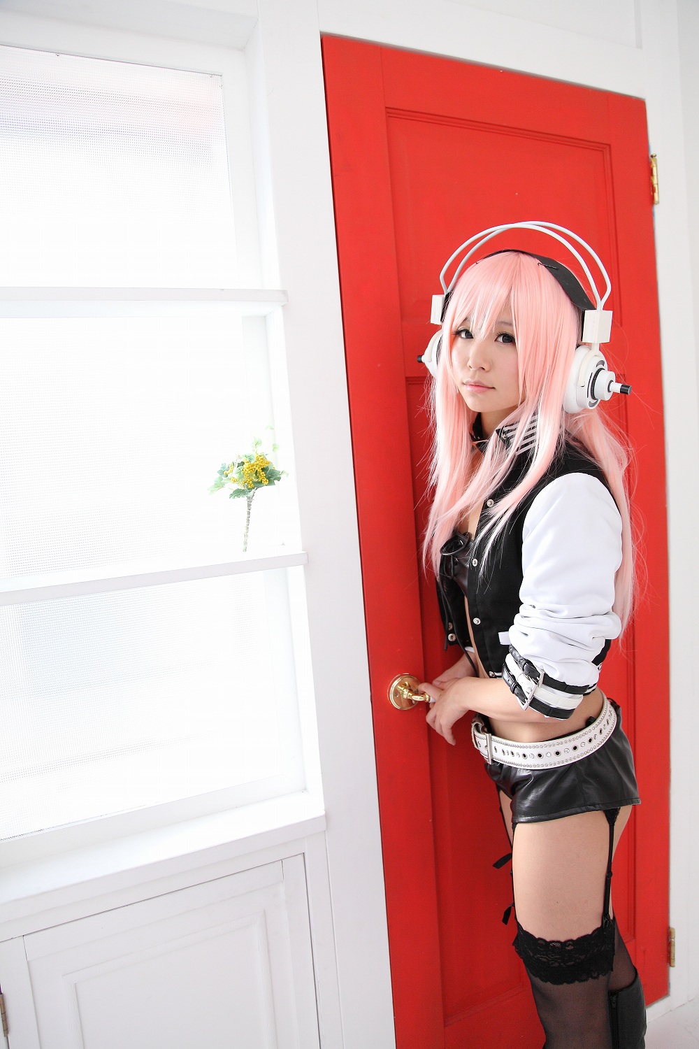 asian breasts cosplay female itsuki_akira long_hair pink_hair solo