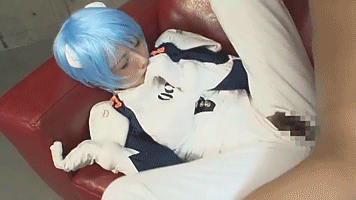 1male animated animated_gif asian blue_hair bodysuit censored cosplay couch gif hairpods leg_lift leotard leotard_aside lying neon_genesis_evangelion on_back photo plugsuit real real_person rei_ayanami rei_ayanami_(cosplay) sex short_hair spread_legs torn_clothes vaginal