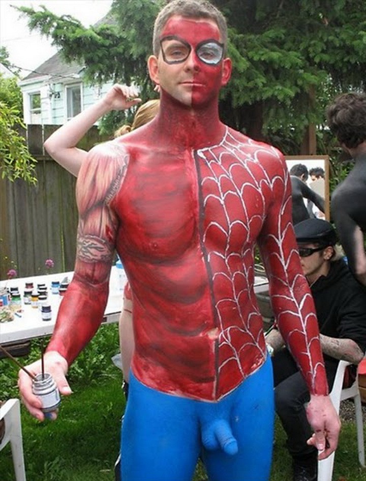 cosplay gay male male_only marvel nude paint spider-man spider-man_(series)