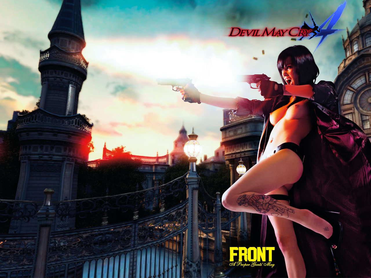 breasts capcom cosplay dante devil_may_cry devil_may_cry_4 gun photo_manipulation rule_63 topless trenchcoat vikki_blows weapon