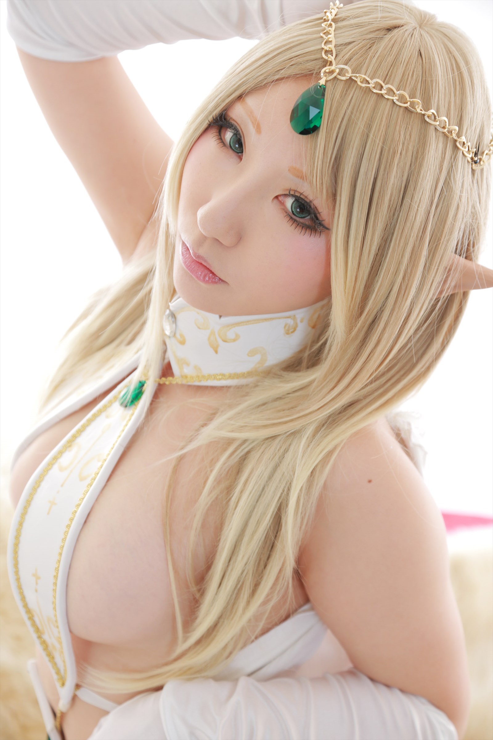 asian blonde_hair breasts cosplay female long_hair shooting_star solo