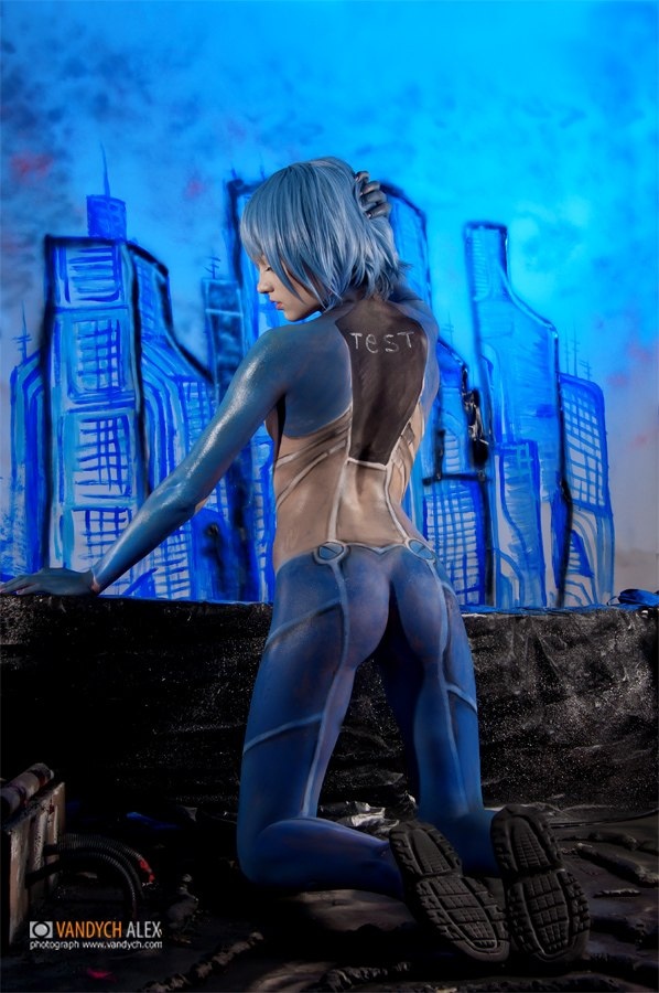 1girl bodypaint cosplay female female_only neon_genesis_evangelion rei_ayanami solo vandych
