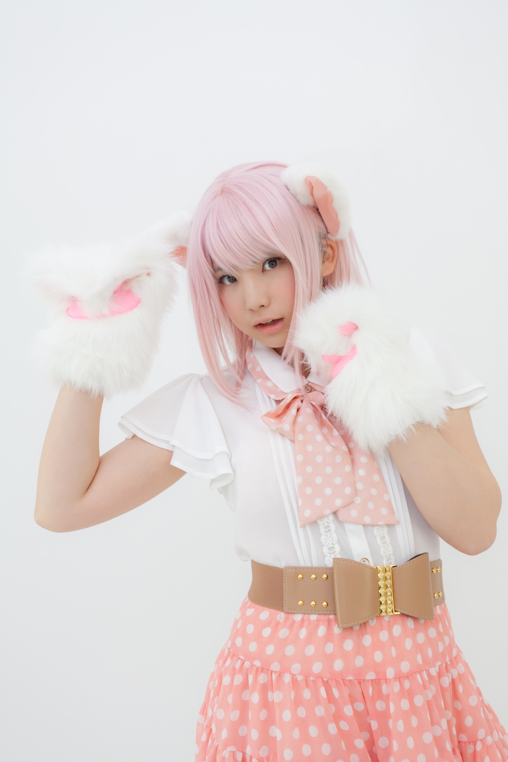 animal_ears asian breasts cosplay enako female long_hair pink_hair solo