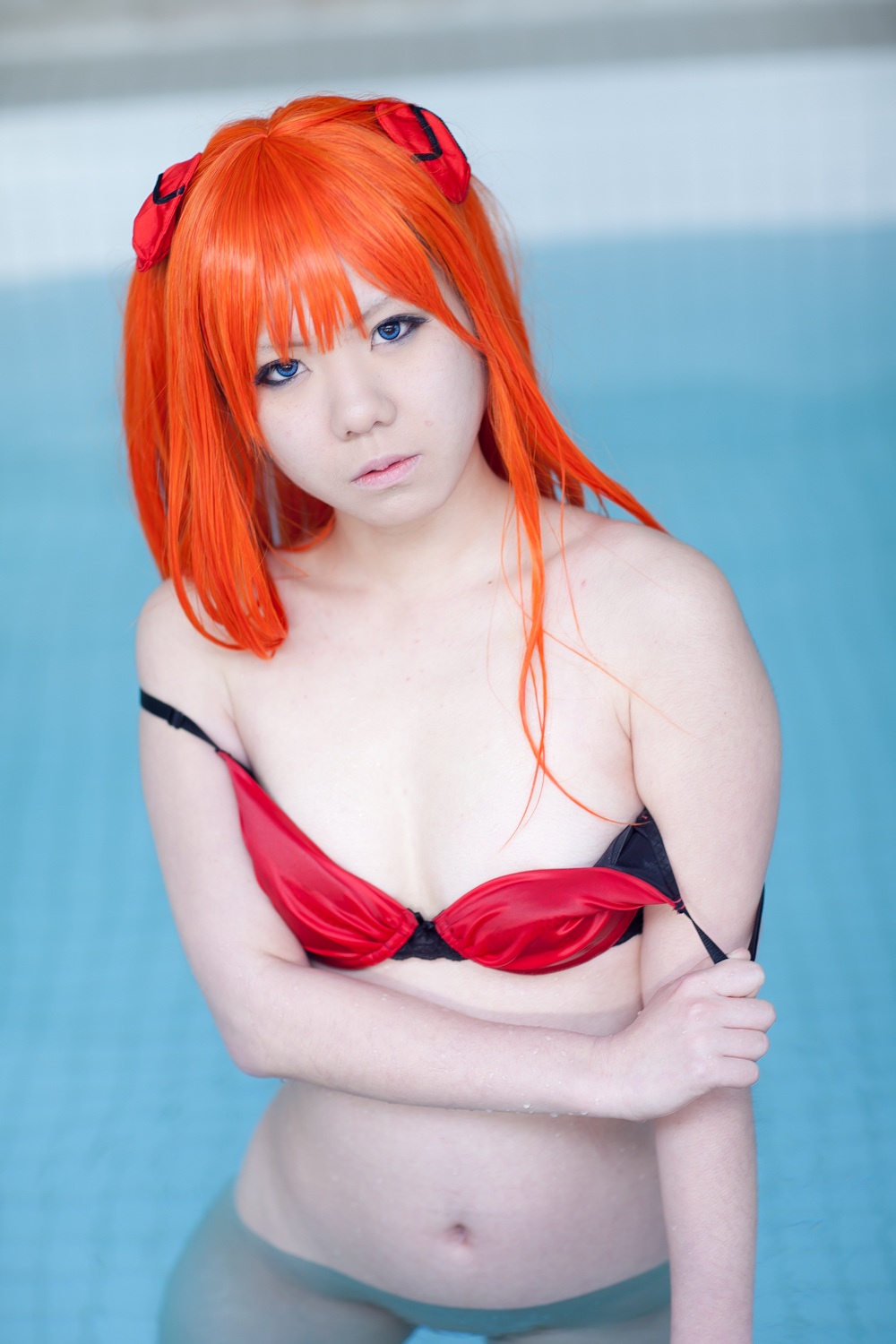 asian asuka_langley_sohryu breasts cosplay female long_hair neon_genesis_evangelion orange_hair solo
