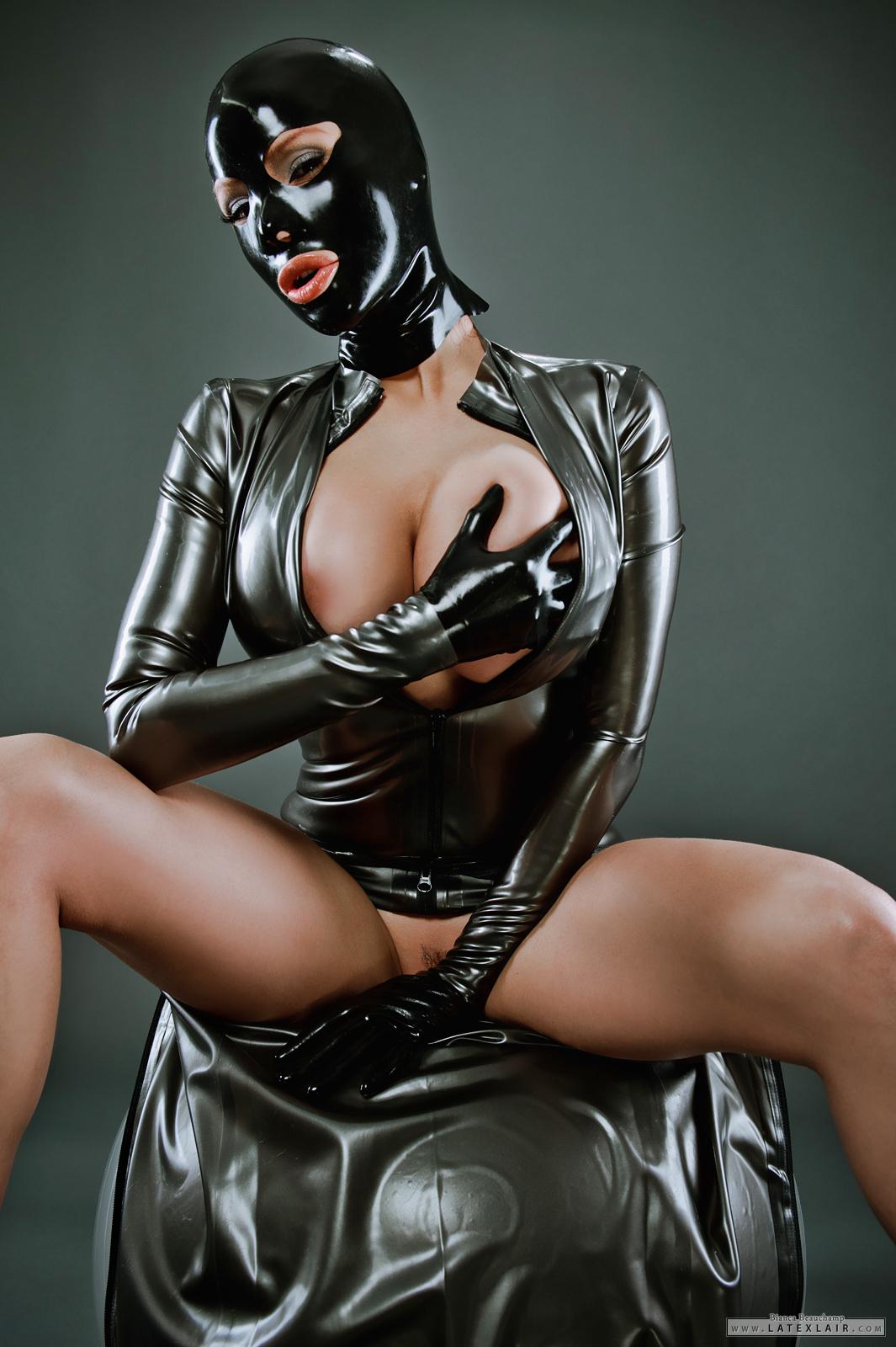 bianca_beauchamp bodysuit breasts erect_nipples exercise_ball female gloves high_heels large_breasts latex mask nipples shoes simple_background solo watermark