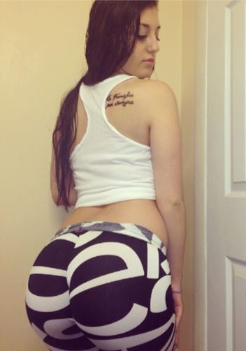ass brown_hair eyes_closed female long_hair looking_back lowres solo tattoo