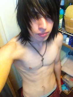 abs black_hair gay male necklace pale_skin photo self_shot twink