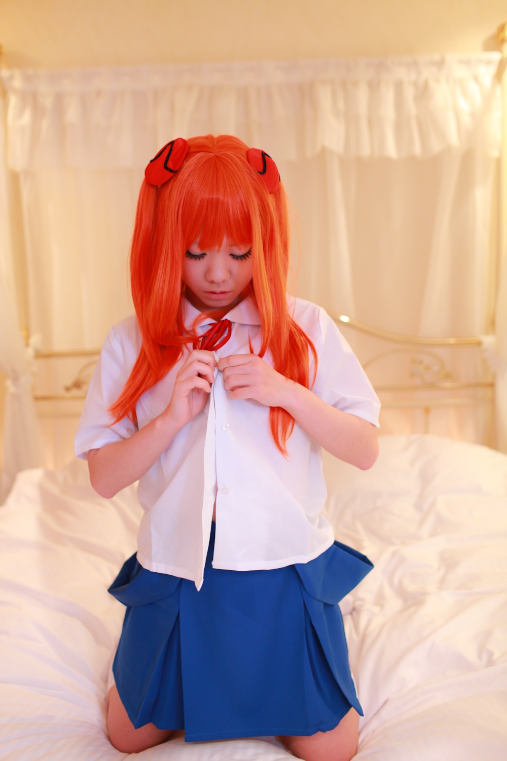 asian asuka_langley_sohryu breasts cosplay female long_hair neon_genesis_evangelion orange_hair solo