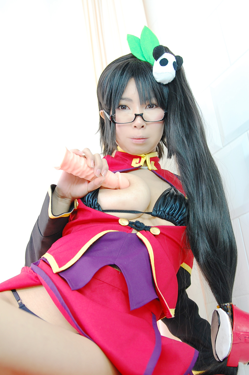 ashiya_noriko asian black_hair breasts cleavage female glasses high_heels large_breasts long_hair shoes solo