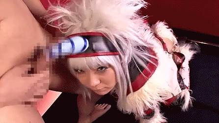 animated asian breasts censored clothed_female_nude_male cosplay gif long_hair penis white_hair