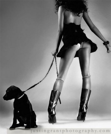 1girl black_and_white dog female female_only justingrantphotography leash photo real_person solo upskirt