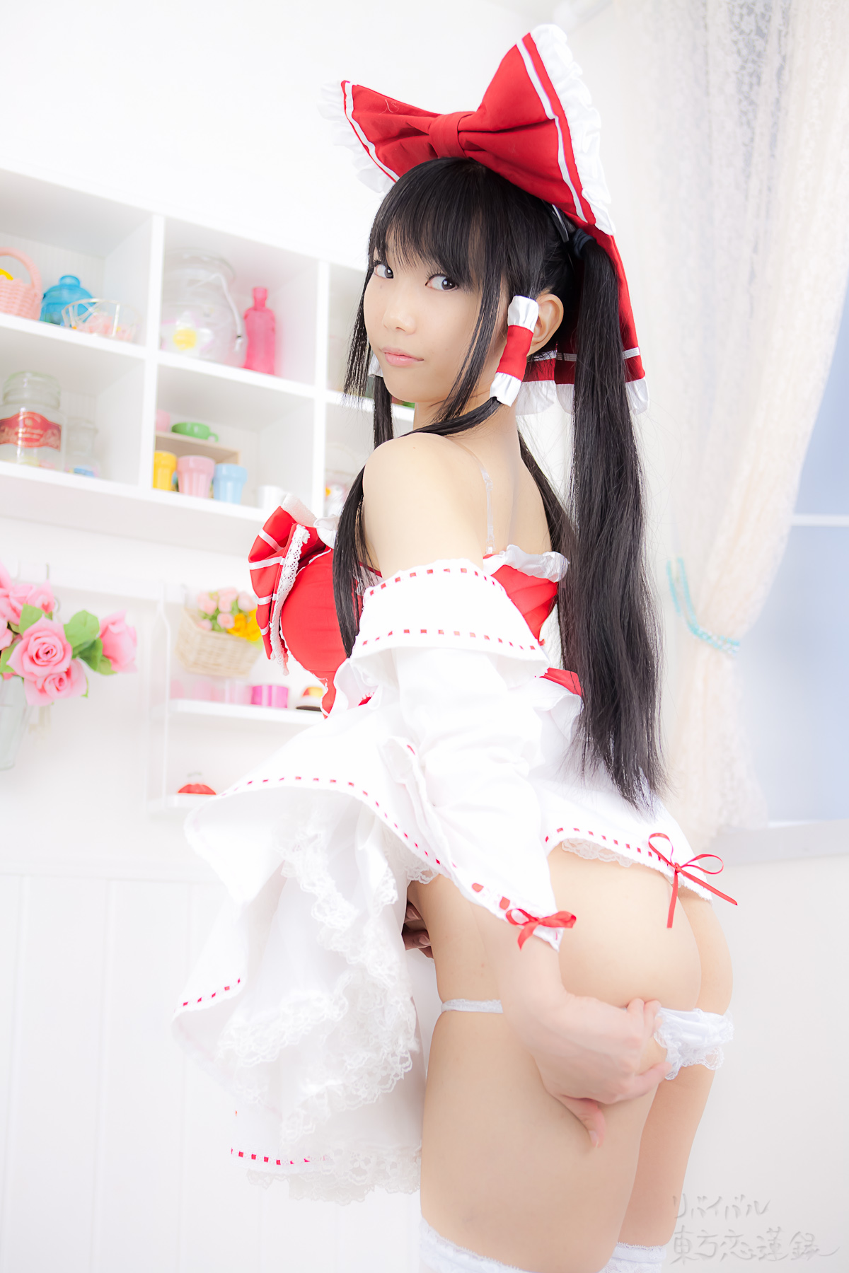 asian black_hair breasts cosplay dress female long_hair panties shoes solo thighhighs