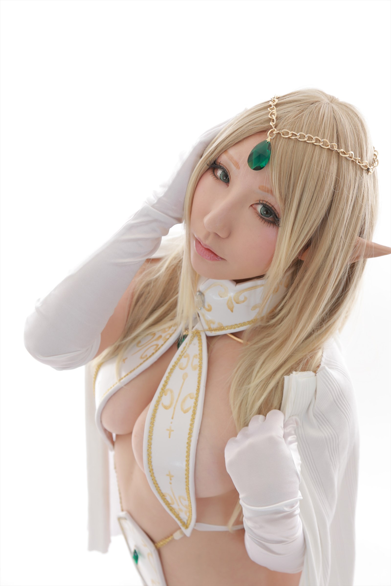 asian blonde_hair breasts cosplay female long_hair shooting_star solo