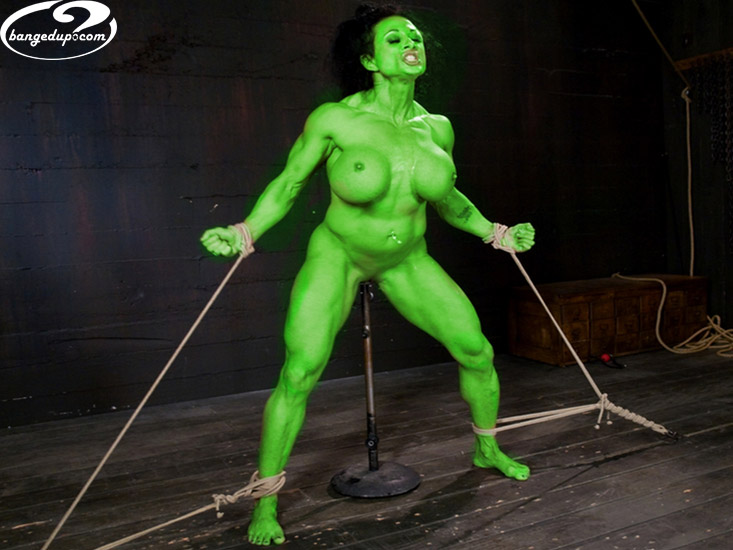 1girl armpits bound fakes female female_only green_skin large_breasts lynn_mccrossin marvel muscular_female she-hulk solo