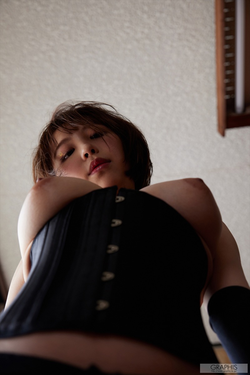 1girl asian asian_female bob_cut breasts brown_hair corset female female_only gloves japanese japanese_female jav medium_breasts nipples shishido_riho short_hair solo straight_hair underboob