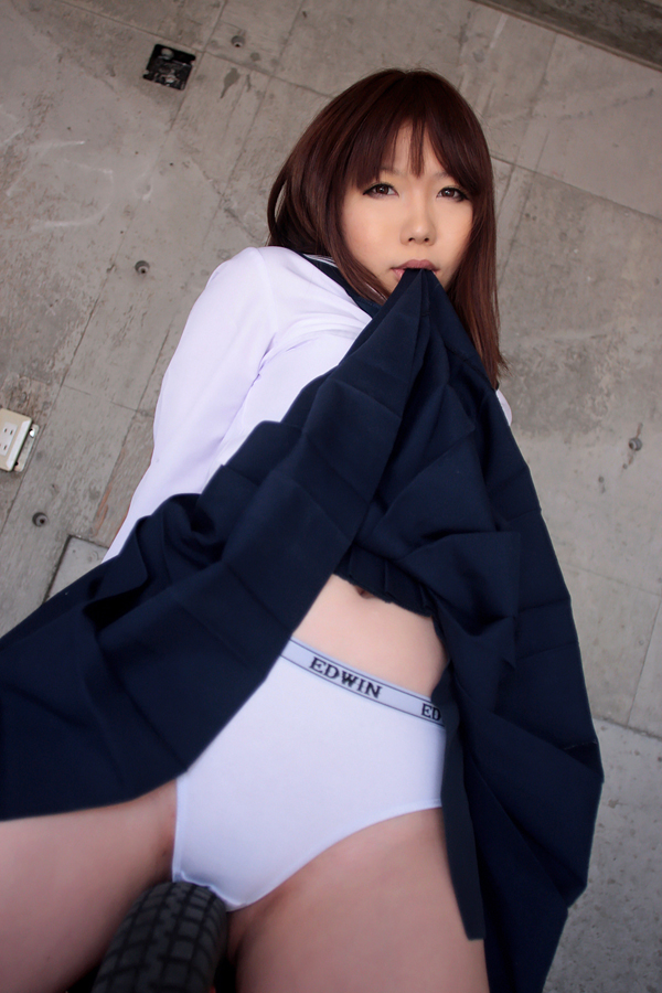 asian breasts brown_hair cosplay female long_hair panties skirt solo