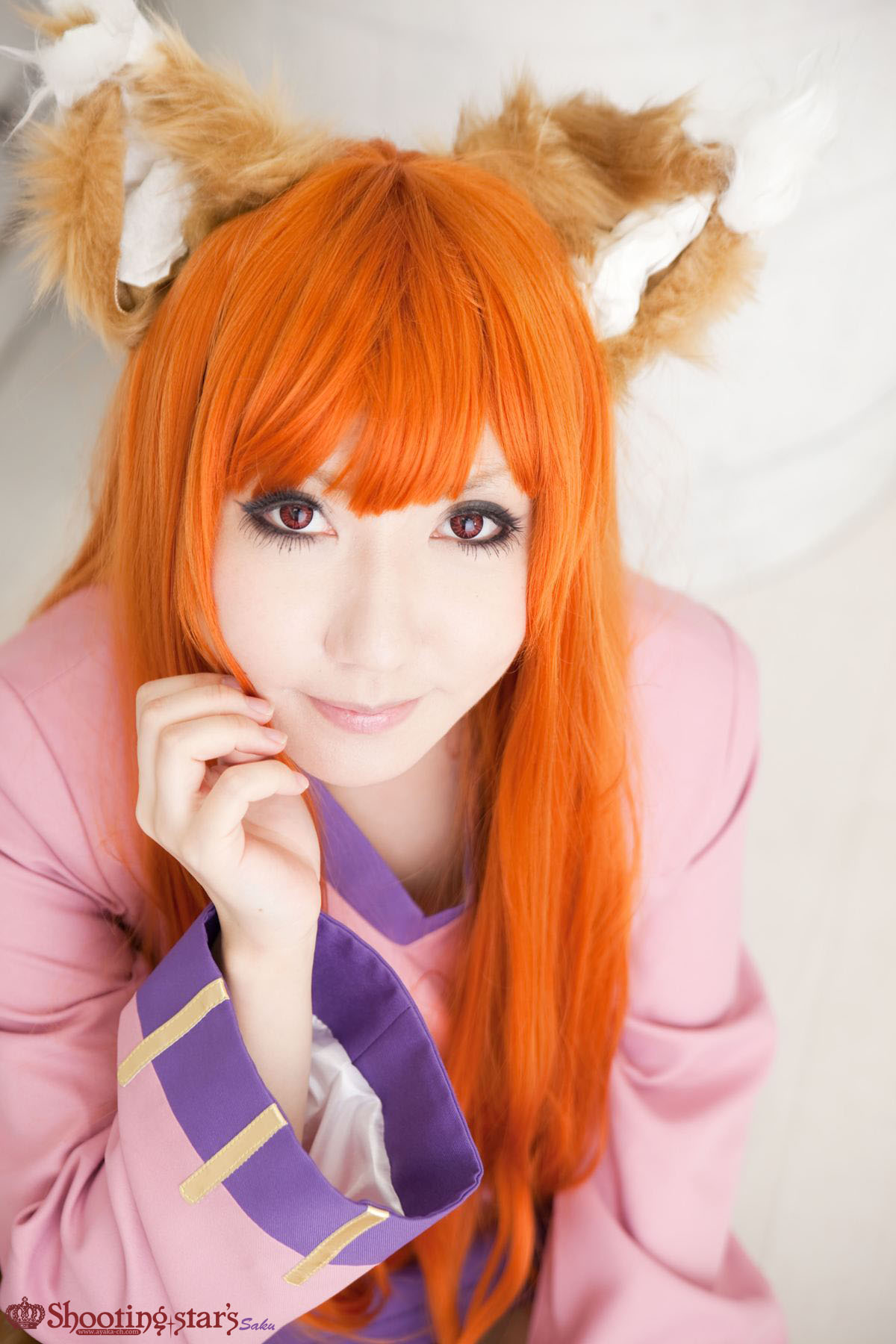 animal_ears asian breasts cosplay female long_hair orange_hair shooting_star solo watermark