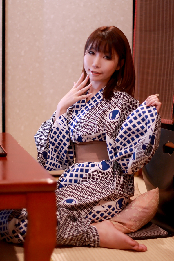 asian breasts brown_hair cosplay female higurashi_rin long_hair solo watermark