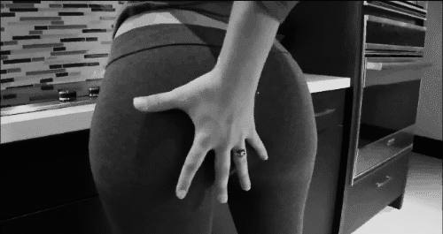 animated ass ass_grab big_ass gif kitchen monochrome ring skin_tight wide_hips yoga_pants